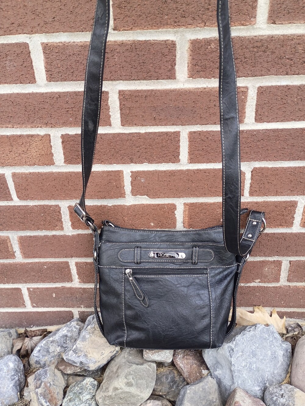 Black Crossbody Shoulder Bag - Women's Leather-Style Purse